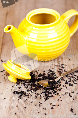 Image of teapot with spoon and tea