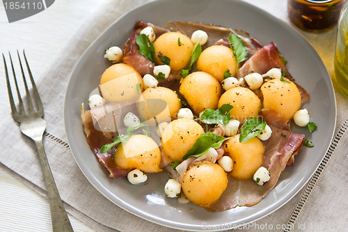 Image of Prosciutto,Melon and Pearl mozzarella antipasti