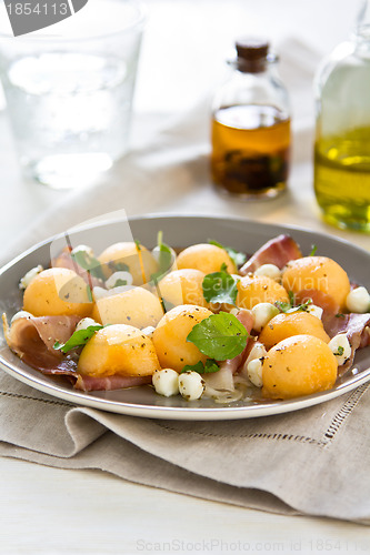 Image of Prosciutto,Melon and Pearl mozzarella antipasti