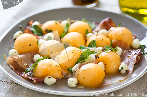 Image of Prosciutto,Melon and Pearl mozzarella antipasti