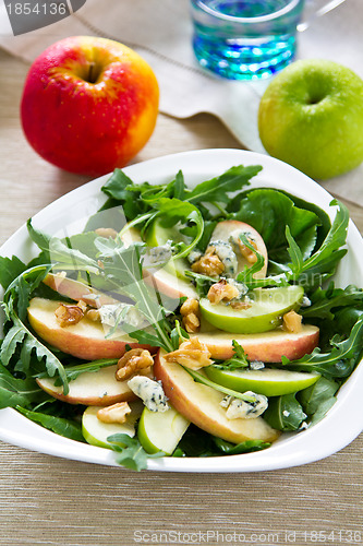 Image of Apple with Blue cheese ,walnut and rocket salad