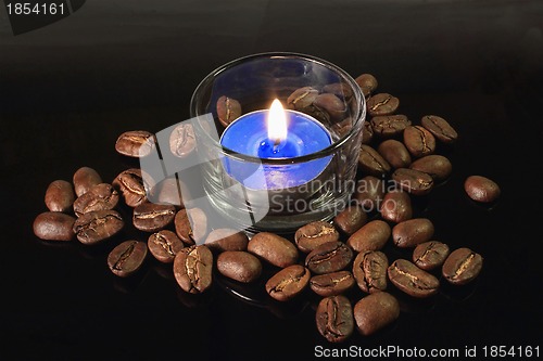 Image of Coffee and blue candle