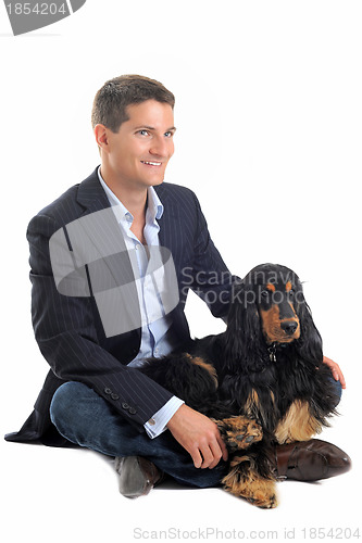 Image of business man and cocker spaniel