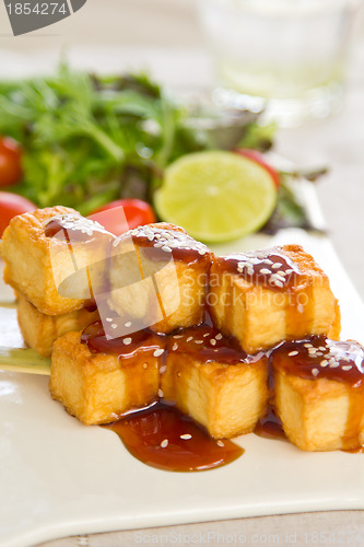 Image of Grilled Tofu with Teriyaki sauce and salad