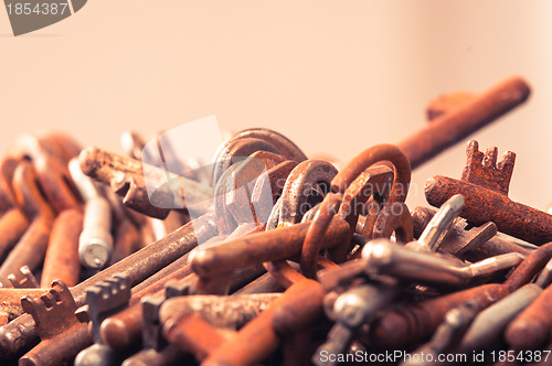 Image of A large group of rusty keys