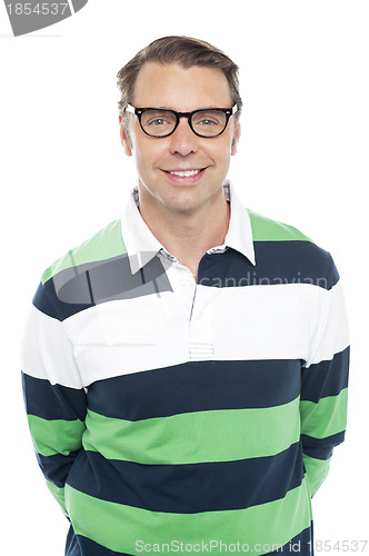 Image of Smiling caucasian fashion guy wearing glasses