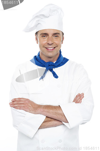 Image of Closeup portrait of smiling young male chef