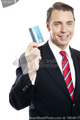 Image of Business representative showing credit card