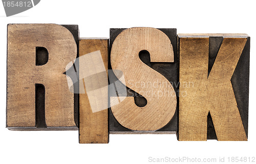 Image of risk word in letterpress wood type