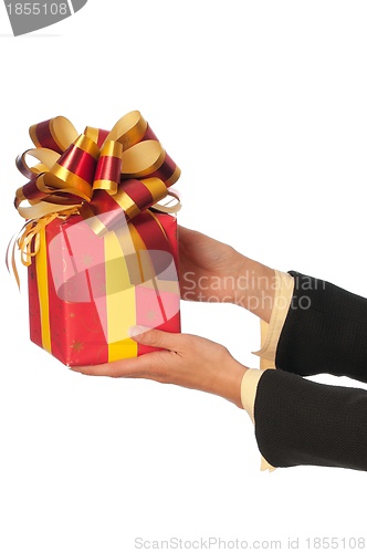 Image of red box with yellow bow as a gift