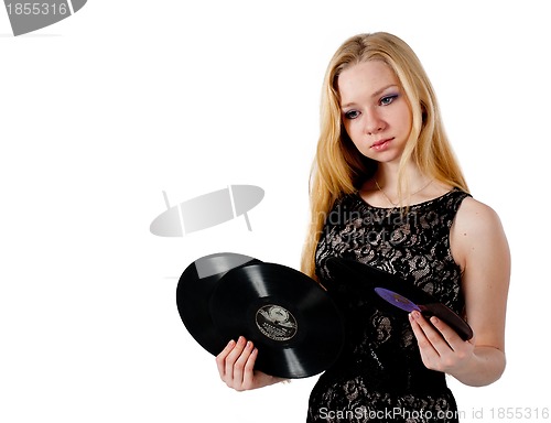 Image of Pretty girl holding vinyl disc