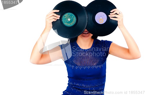 Image of Pretty girl holding 2 vinyl disc