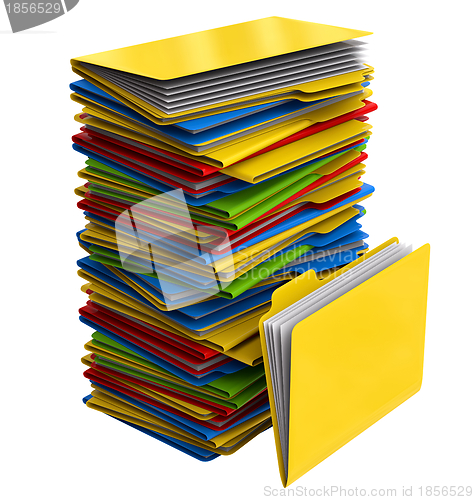 Image of a pile of multi-colored folders with documents