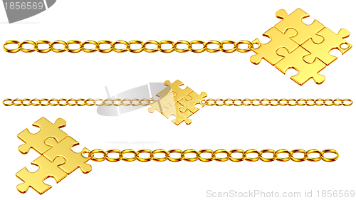 Image of Set of shiny gold chains with puzzles