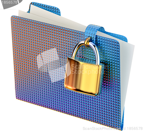 Image of blue folder with golden hinged lock