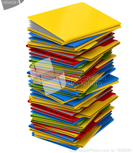 Image of a pile of multi-colored folders with documents