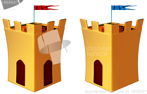 Image of towers with flags