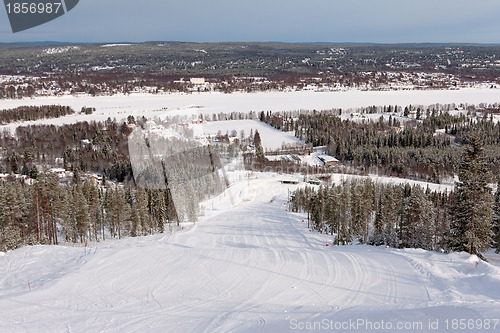 Image of Slope on the skiing resort Rovaniemi, Finland