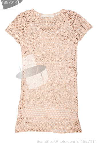 Image of Knitted women's dress in beige mesh