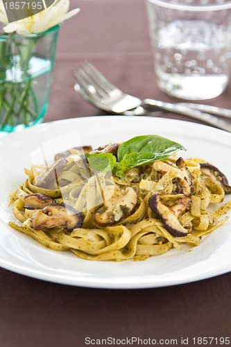 Image of Fettucine with mushroom in pesto sauce