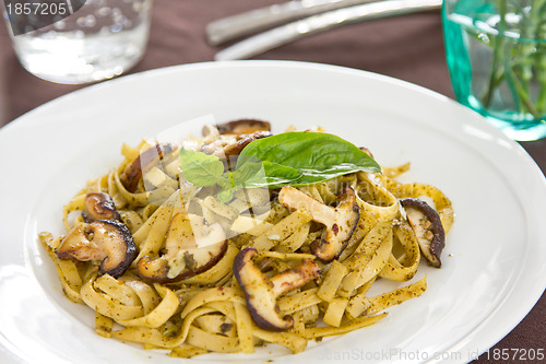 Image of Fettucine with mushroom in pesto sauce