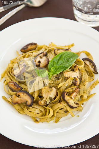 Image of Fettucine with mushroom in pesto sauce