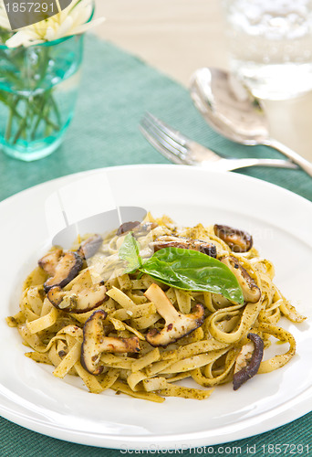 Image of Fettucine with mushroom in pesto sauce