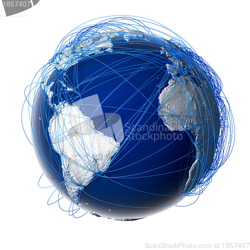 Image of Major global aviation routes on the globe