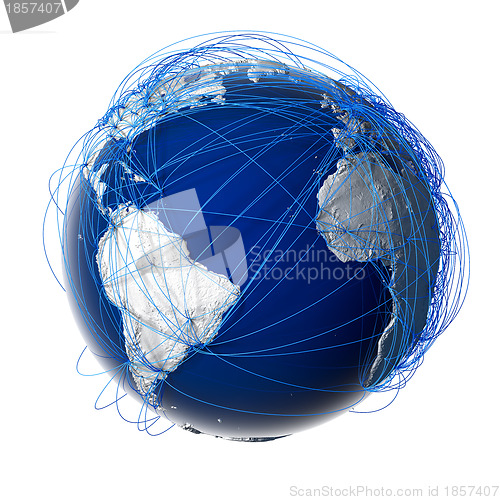 Image of Major global aviation routes on the globe