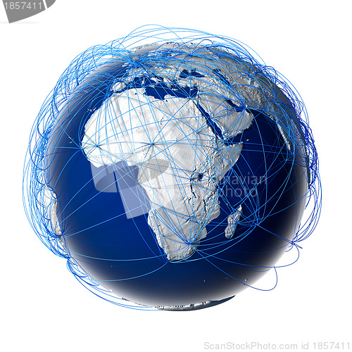 Image of Major global aviation routes on the globe