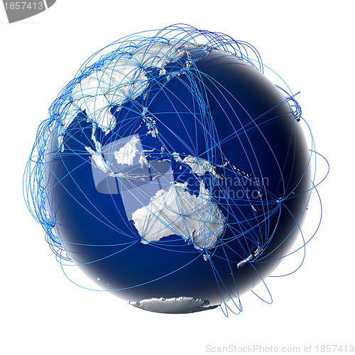 Image of Major global aviation routes on the globe