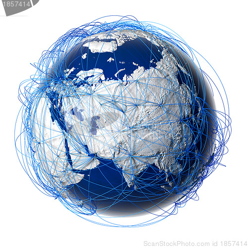 Image of Major global aviation routes on the globe