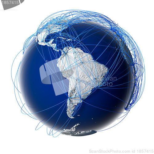 Image of Major global aviation routes on the globe