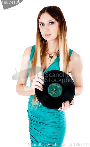 Image of Pretty girl holding vinyl disc