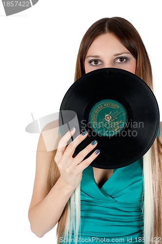 Image of Pretty girl holding vinyl disc