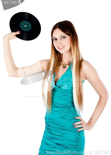 Image of Pretty girl holding vinyl disc