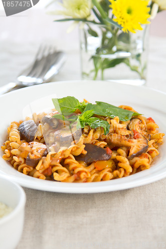 Image of Fusili with mushroom in tomato sauce