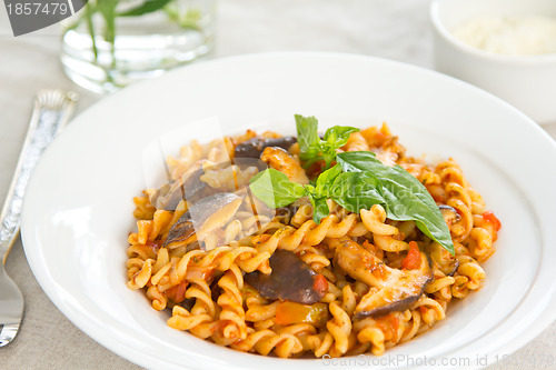 Image of Fusili with mushroom in tomato sauce