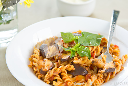 Image of Fusili with mushroom in tomato sauce