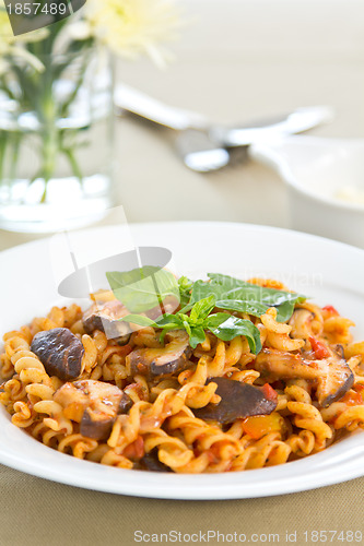 Image of Fusili with mushroom in tomato sauce