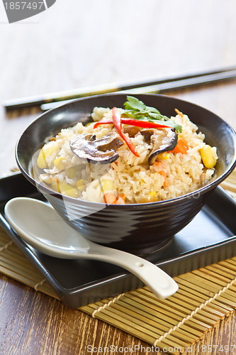 Image of Fried sticky rice with mushroom and vegetables