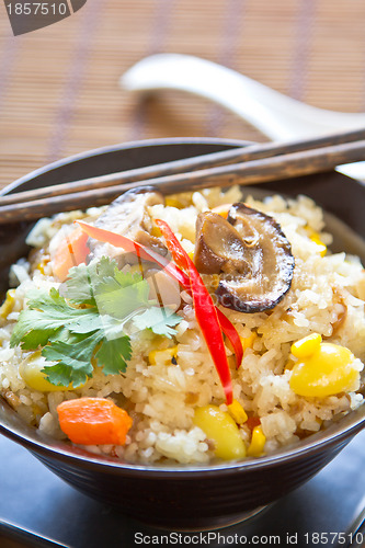 Image of Fried sticky rice with mushroom and vegetables