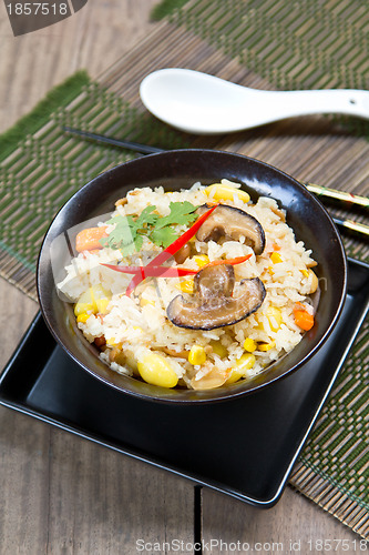 Image of Fried sticky rice with mushroom and vegetables