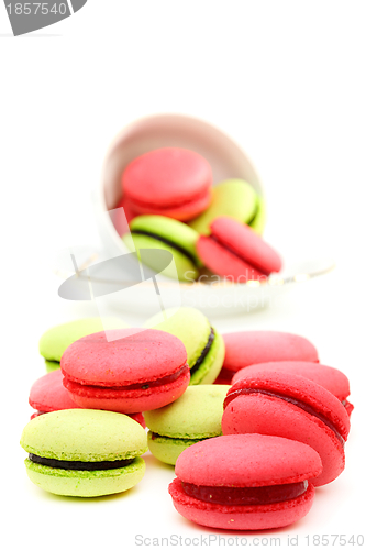 Image of Colorful French almond cakes closeup. 