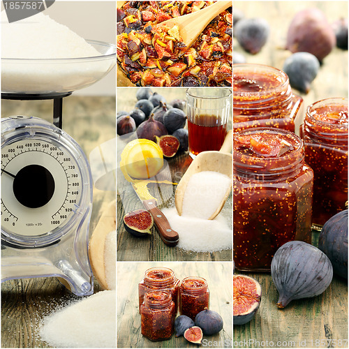 Image of Cooking jam figs. Collage.
