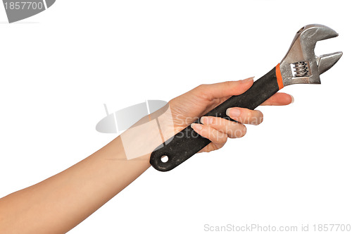 Image of big adjustable spanner in the hand