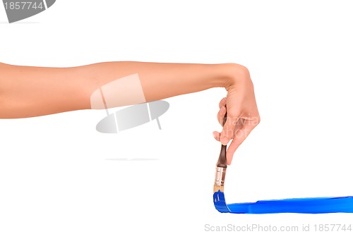 Image of drawing the blue line with brush