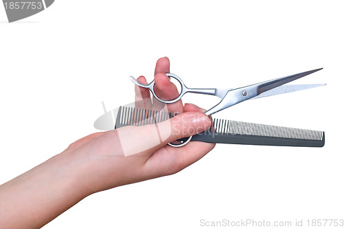 Image of scissors and comb in the hand