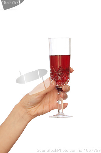 Image of woman holding glass with red wine