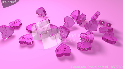 Image of pink glass hearts as a symbol of great love